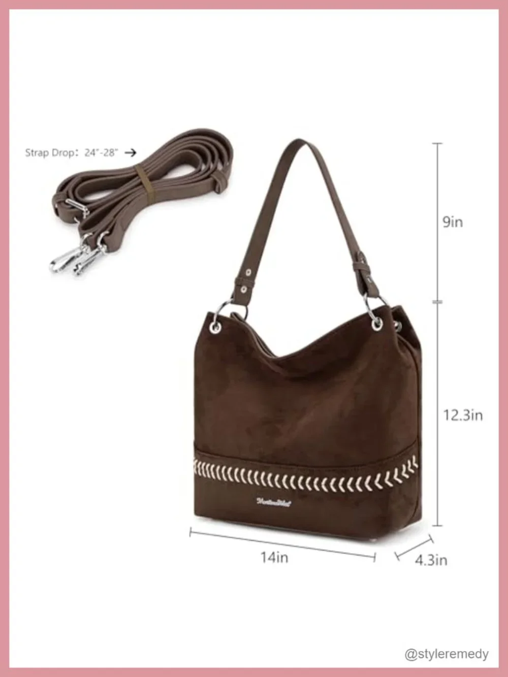 Faux Suede Hobo Bag with Back Pocket and Crossbody Strap
